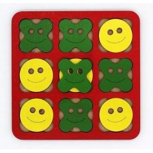 Развивающая игра  "Крестики-Нолики Смайлик" (14*14 см) красный, дерево  (Арт. 6201402)