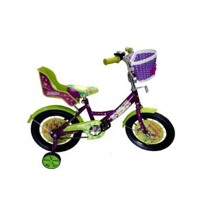 Велосипед двухколесный 14 "Сказочный Патруль" a-тип (фиолетовый-салатовый) передняя и задняя корзина, страховочные колеса, звонок